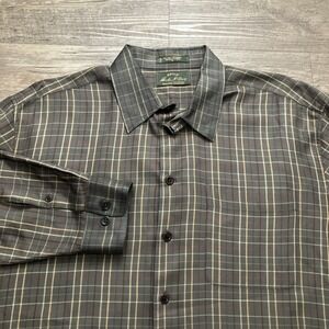 Orvis Button Shirt Mens XL Signature Collection Green Plaid Silk Wool